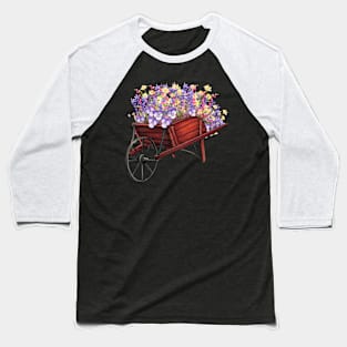 BEAUTIFUL BUNCHES OF VIOLET AND YELLOW SPRING FLOWERS IN WHEELBARROW Baseball T-Shirt